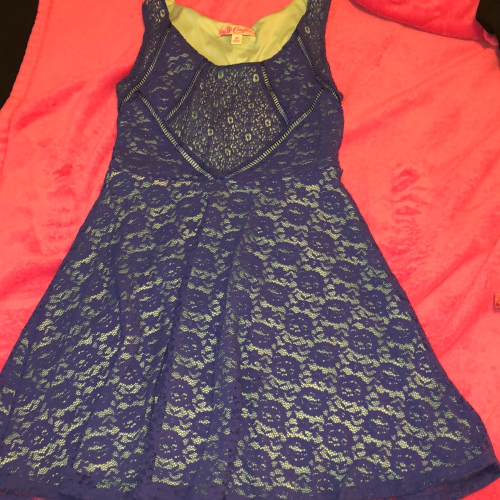 Turquoise dress with blue lace